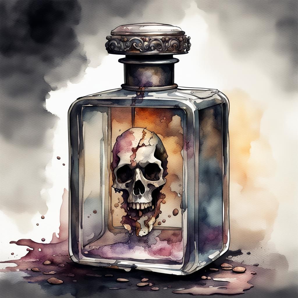 Eerie Remains in Perfume Bottle Watercolor