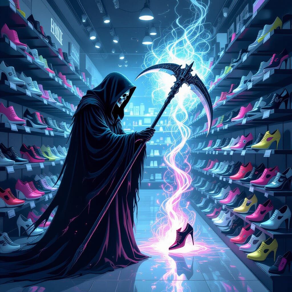 Grim Reaper Steals Souls from Shoes in Dark Fantasy Art