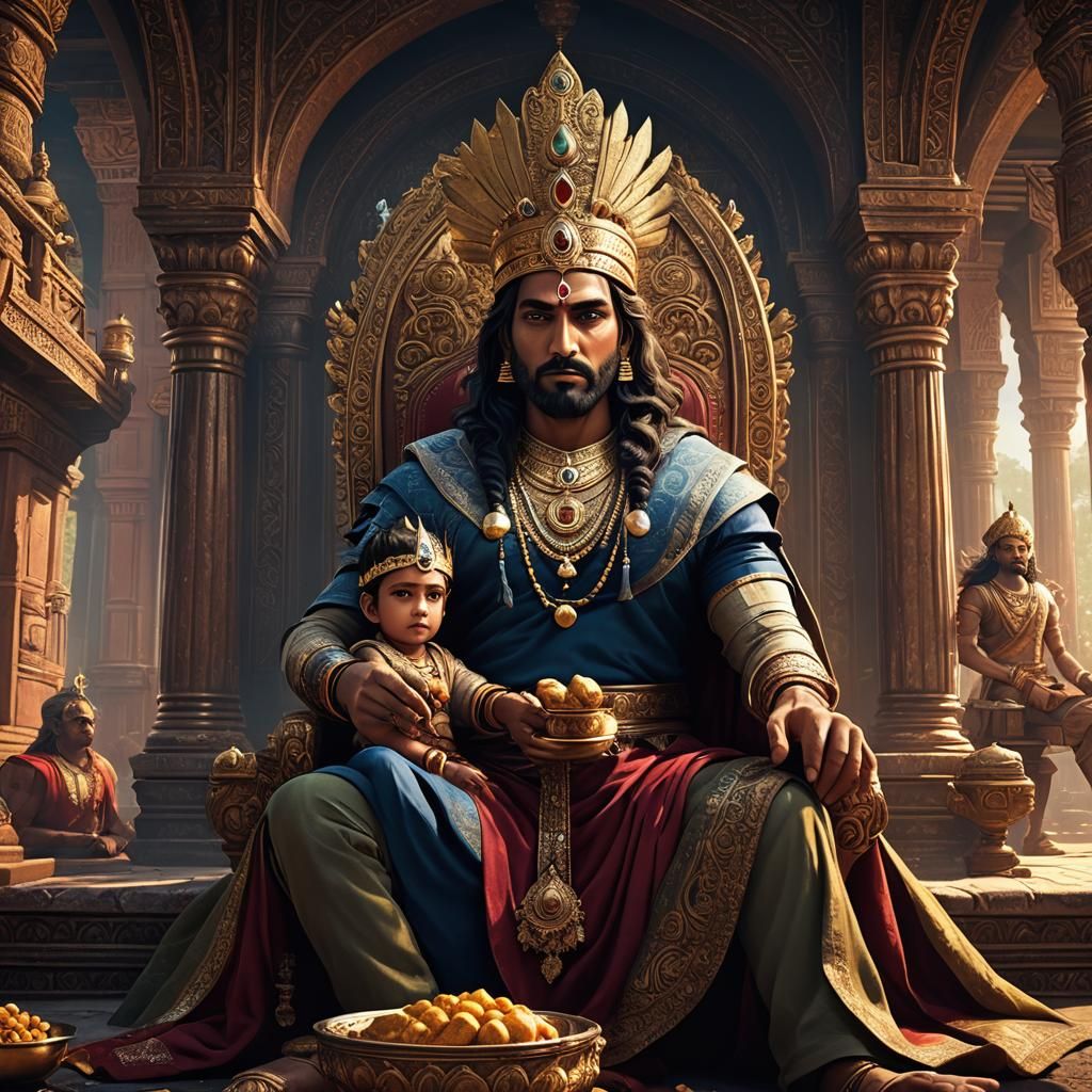 Indian Father Narrates Epics to Crowned Son