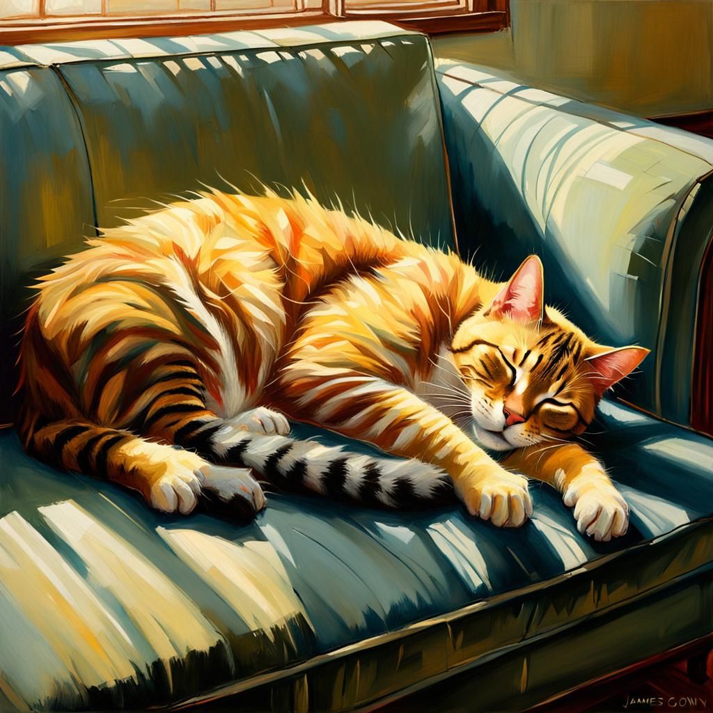 Cat Nap: Oil Painting in Golden Sunlight
