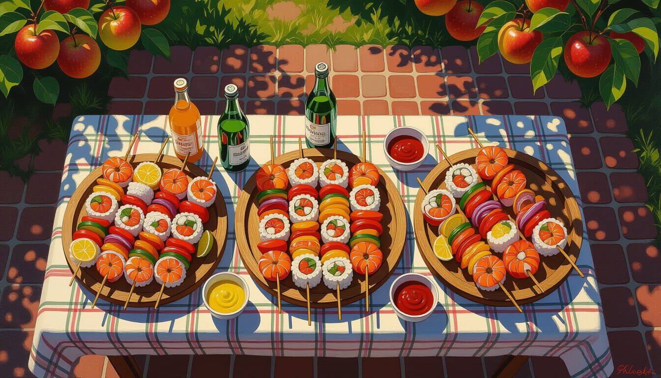 Charming Grilled Seafood Spread on Victorian Table