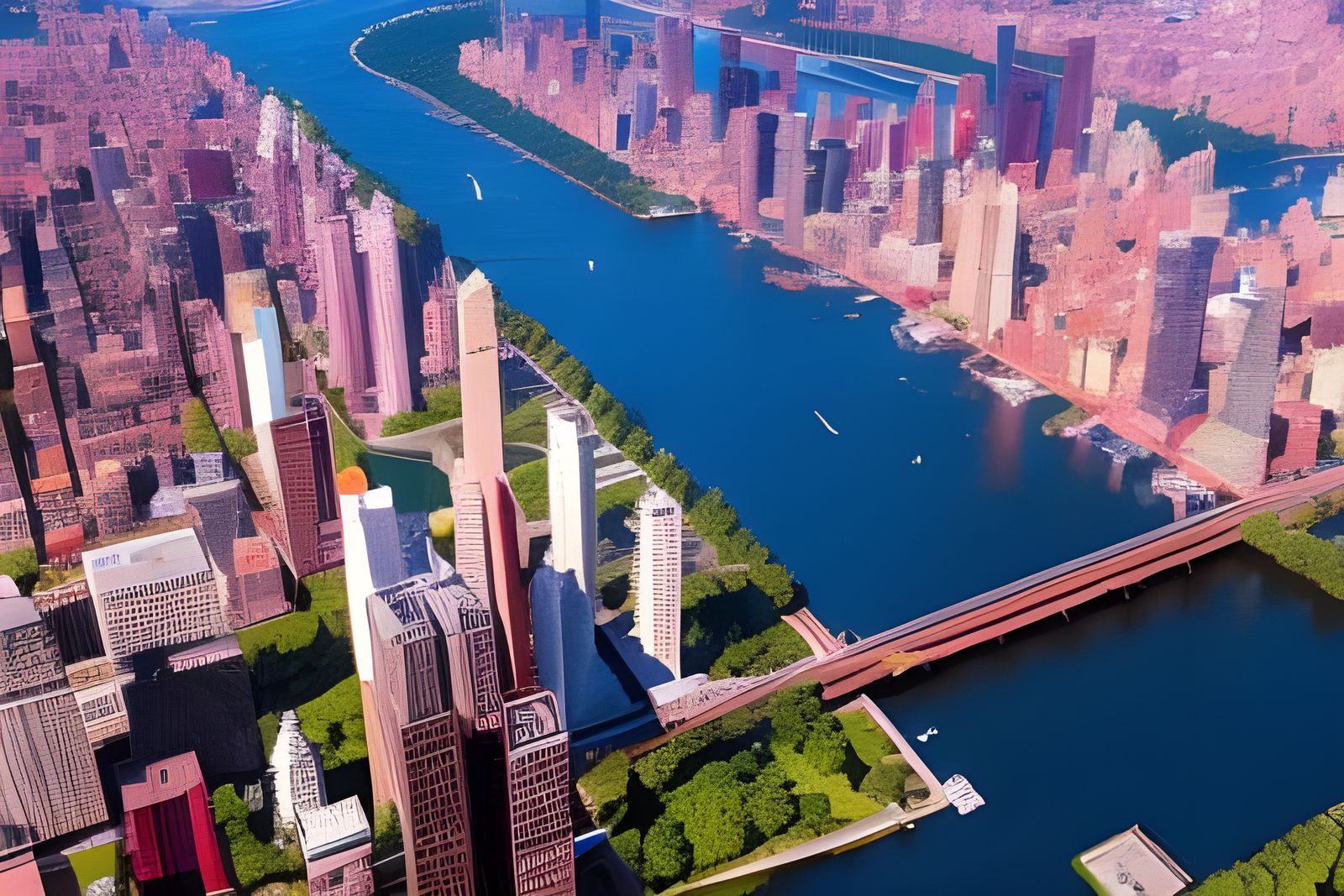 Toy metropolis by the river.