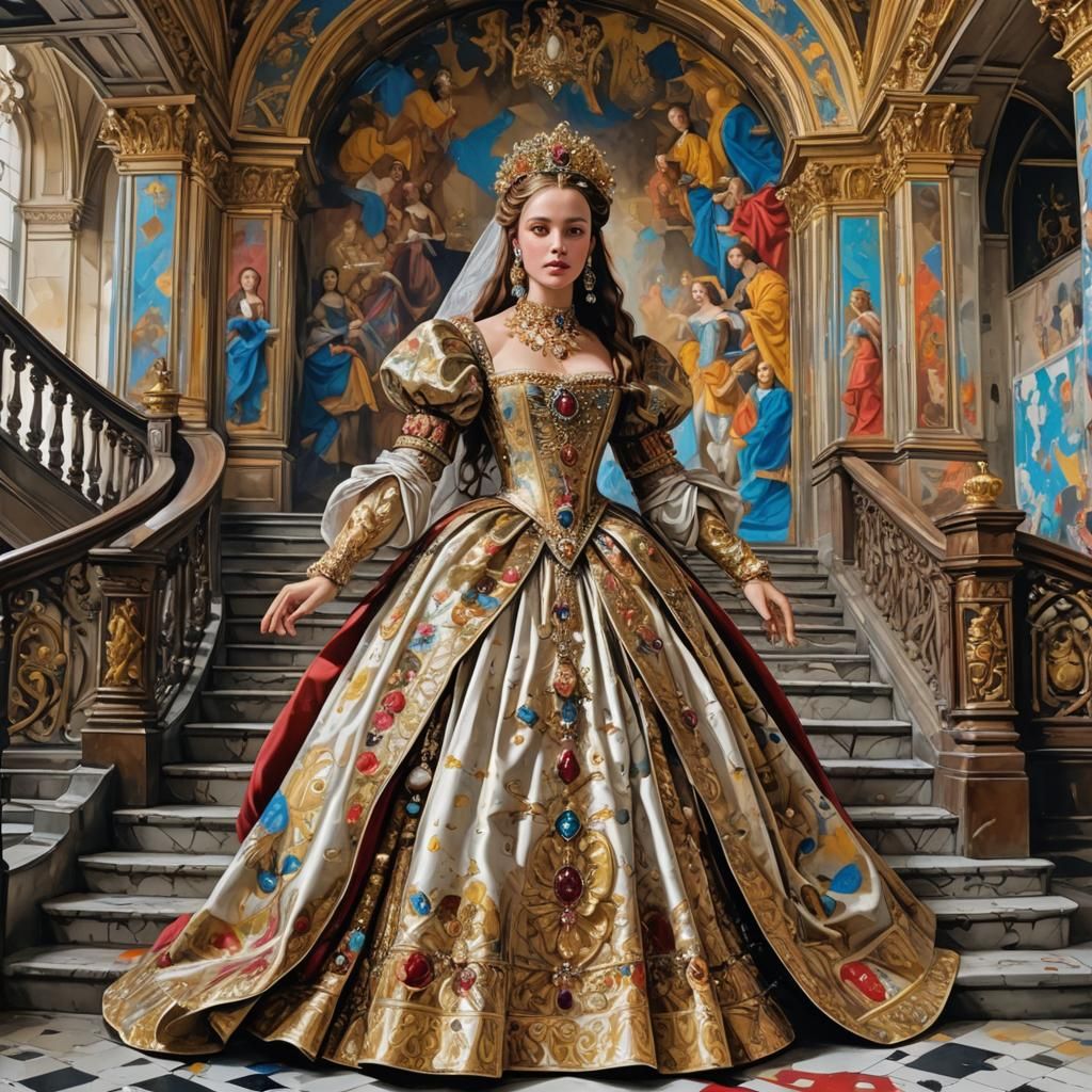 Renaissance Noblewoman Dancing in a Grand Ballroom