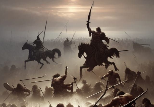 Epic Battle Between Orcs and Men with Cavalry