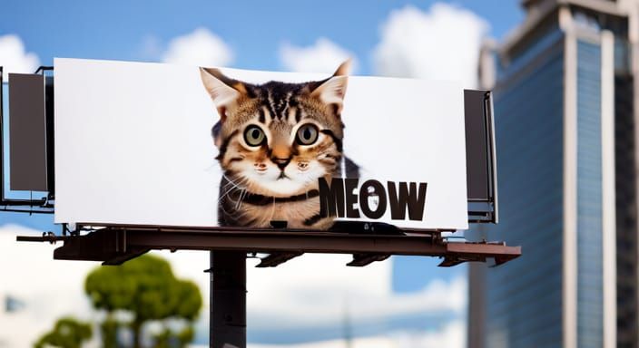 Adorable Cat Billboard with "MEOW" Text
