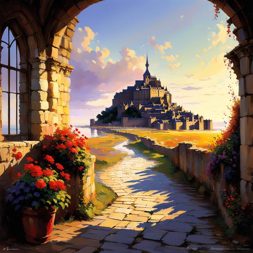 Mont Saint-Michel Painting in Warm Light