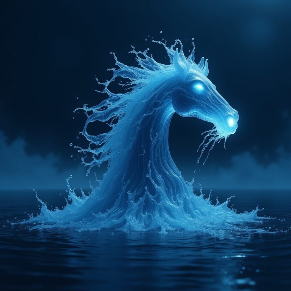 Water Spirit Horse Emerges From Moonlit Lake
