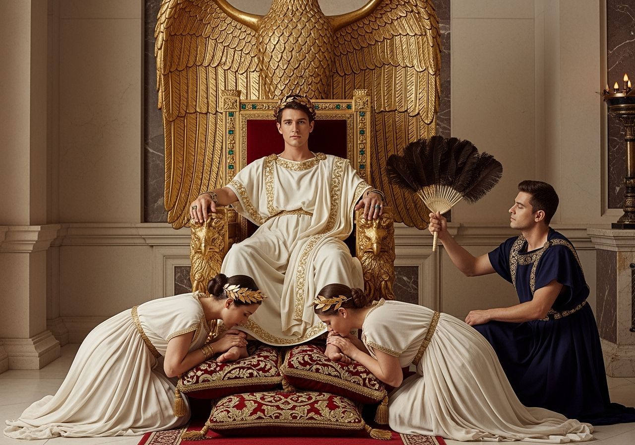 Young Emperor on Eagle Throne in Palace Room