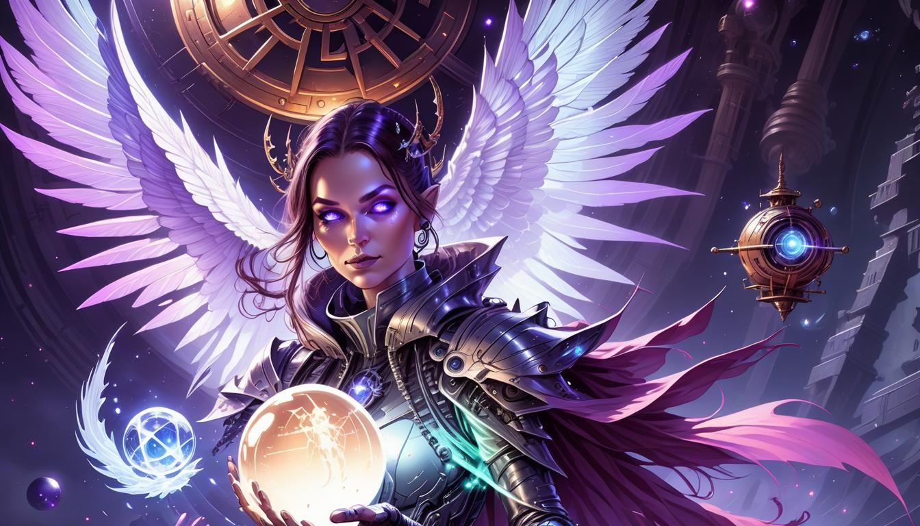 Cyborg Sorceress with Starship, Comic Book Art