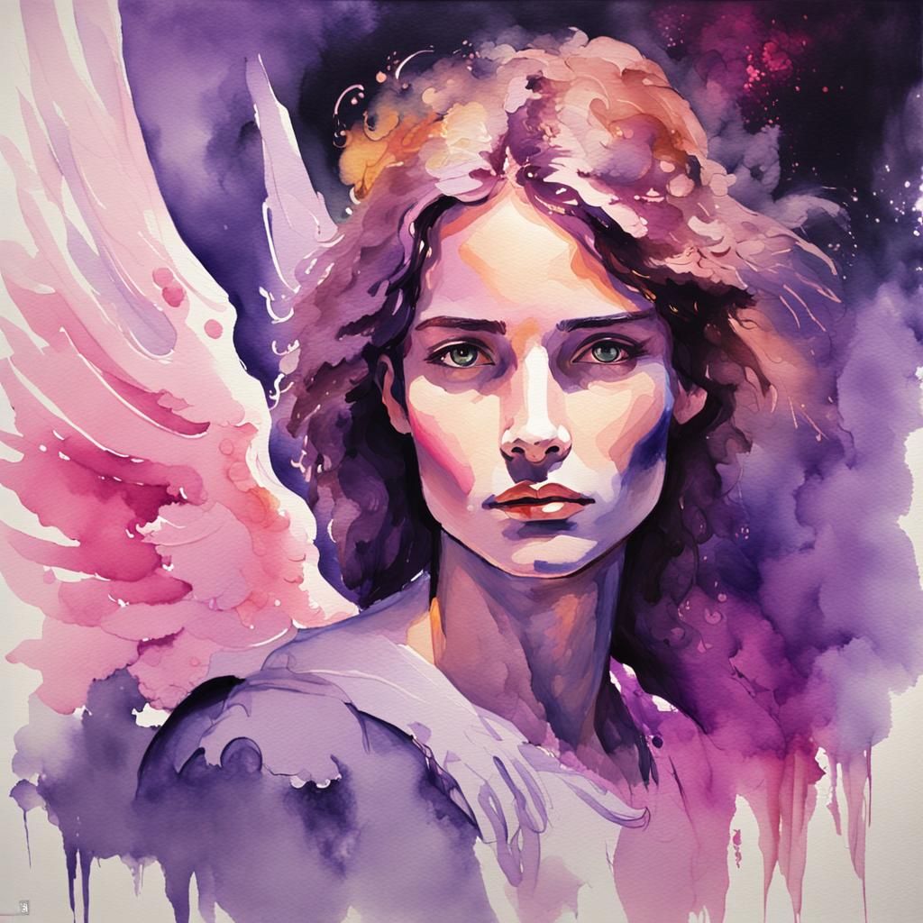 Arch Angel Raphael in Watercolor Oil Painting