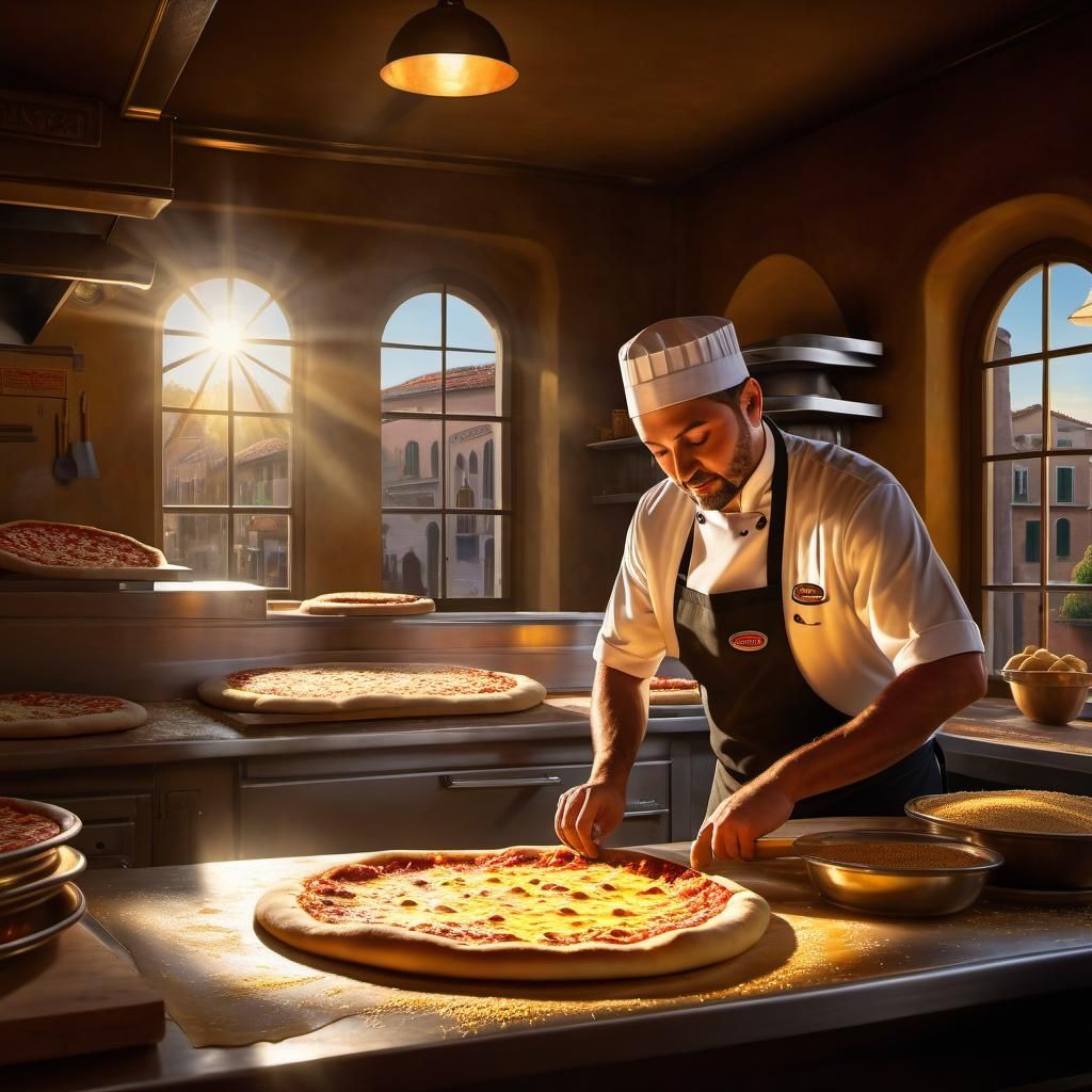 Chef Rolls Dough in Rustic Italian Kitchen