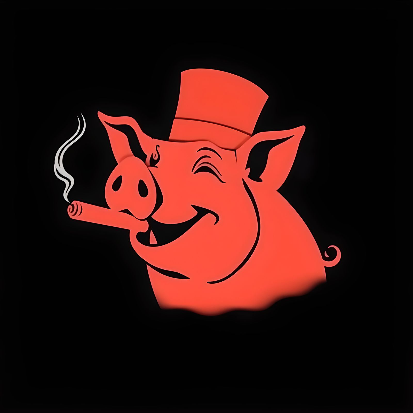 Red Paper Cutout: Laughing Pig with Cigar