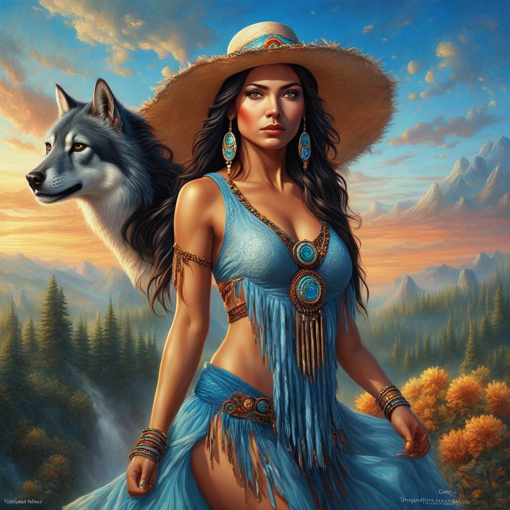 Beautiful Native American Woman in Hyperrealistic Digital Ar...
