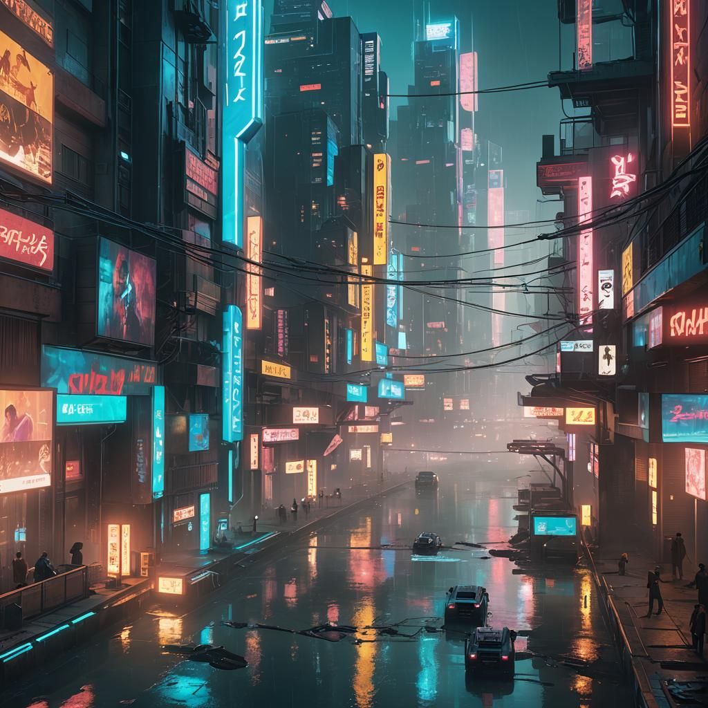 Cyberpunk Cityscape with Crystal River