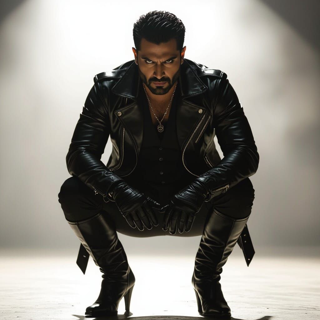 Arrogant Indian Man in Leather Jacket and Boots