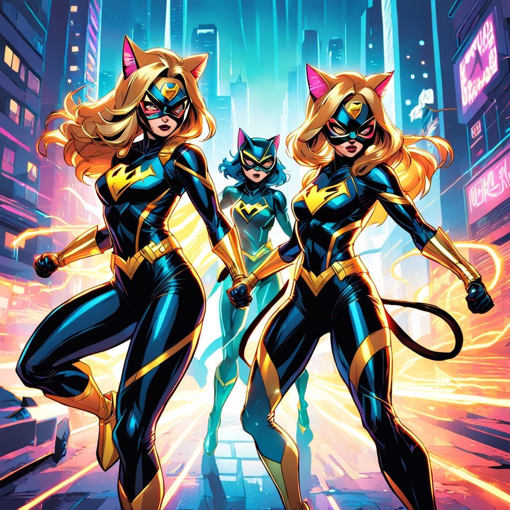 Dynamic Superheroines in Comic Book Style