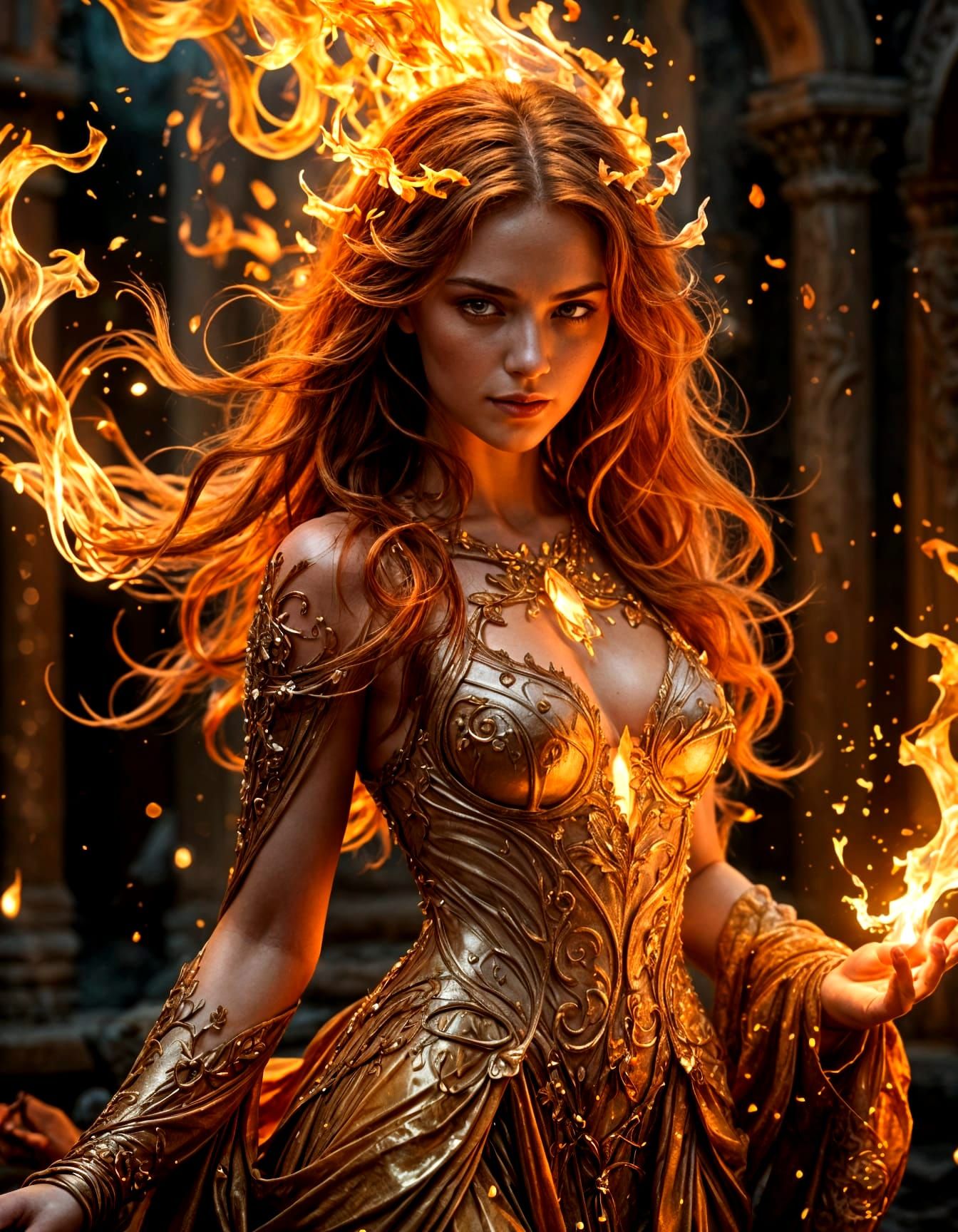 Fiery Fire Demon Casting Spell, Romantic Symbolism Style