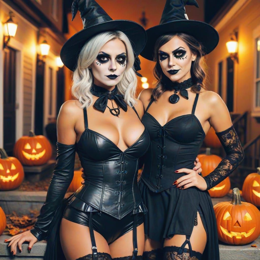 Sexy Lesbian Halloween Couple in Costume