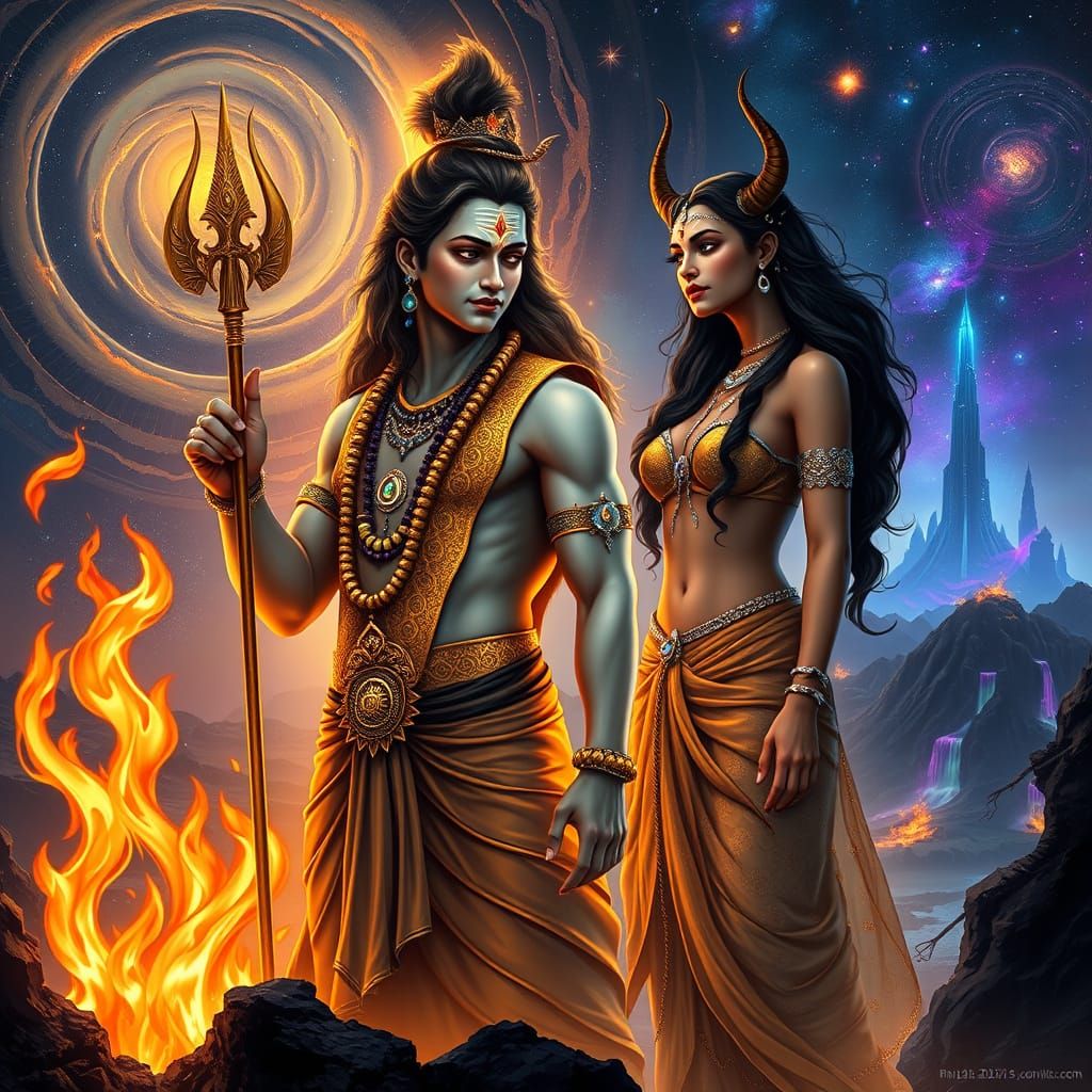 Lord Shiva Radiates Cosmic Energy in Vibrant Gold and Crysta...