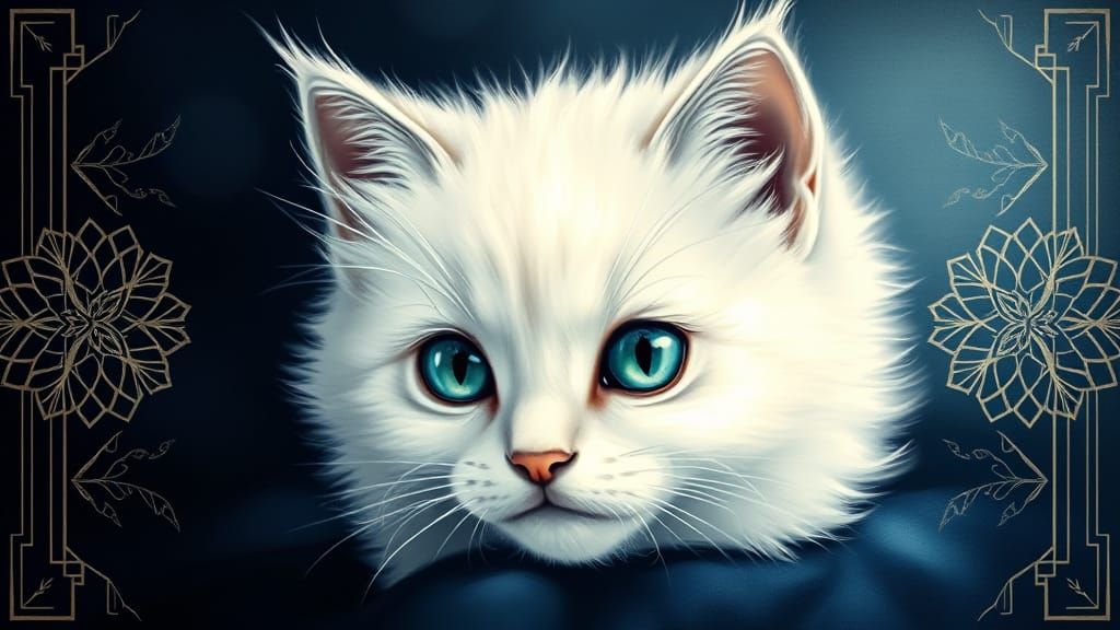 Kitten on Sapphire in Art Nouveau Style