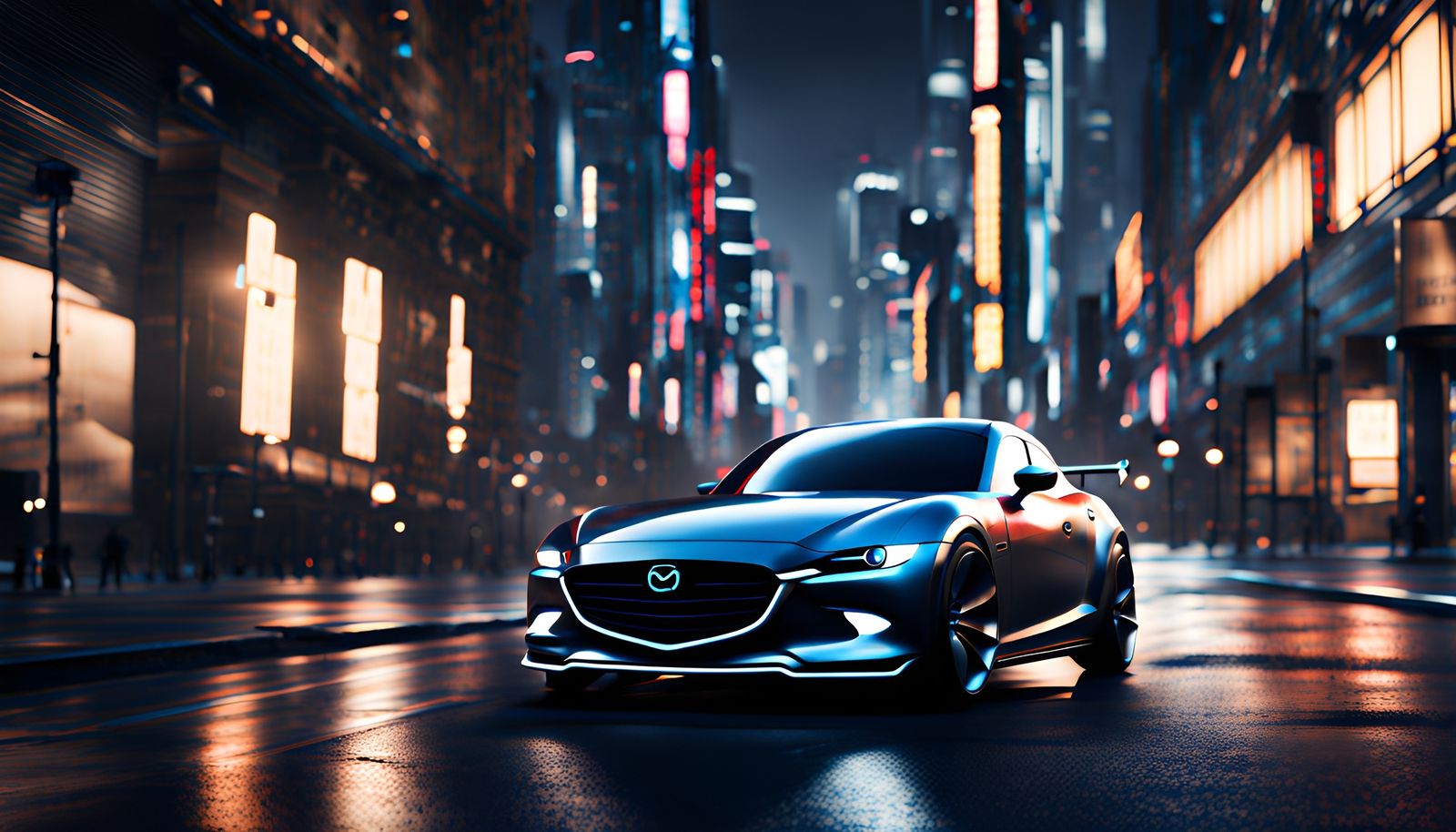 Futuristic Mazda RX-8 in Neon Cityscape