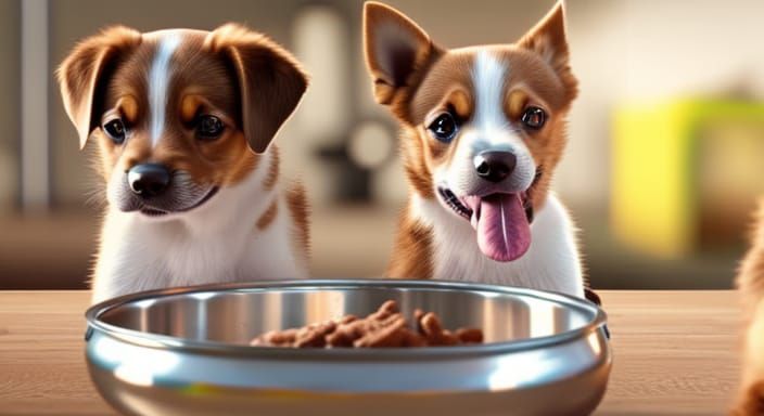 Puppies Eating Dog Food: Hyperrealistic 8K Resolution