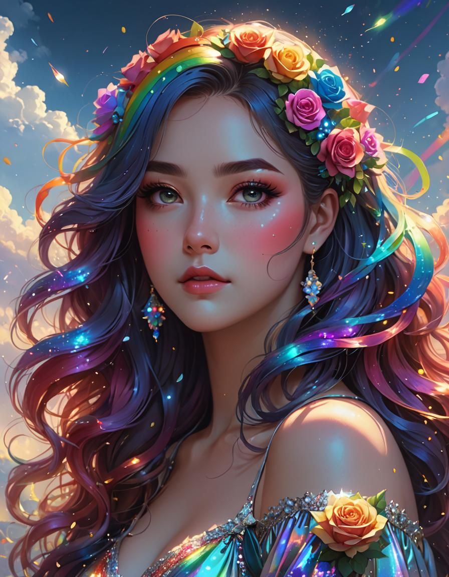 Cute Rainbow Girl Digital Illustration in 8K