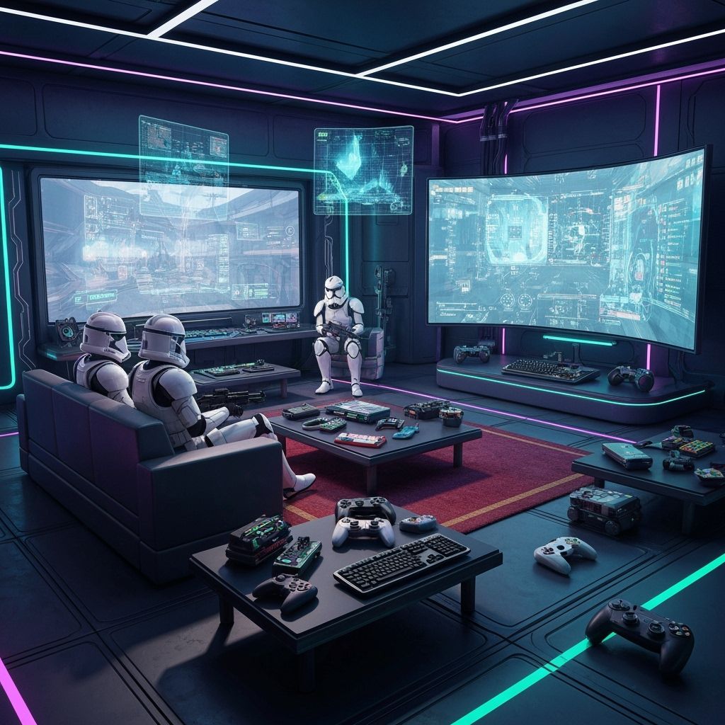 Clone Troopers Play Video Games in Futuristic Room