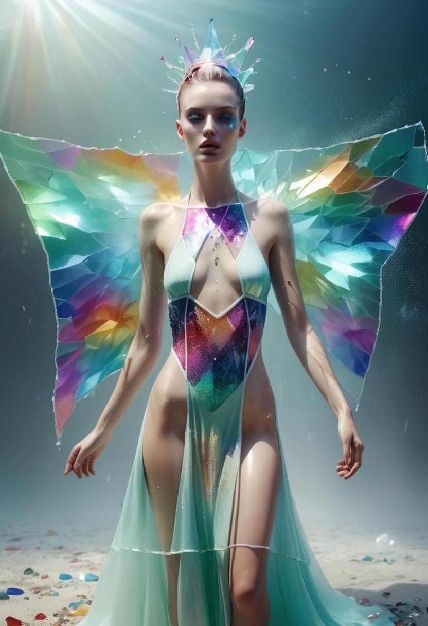 Iridescent Glass Swimsuit: Hyperrealistic Digital Portrait