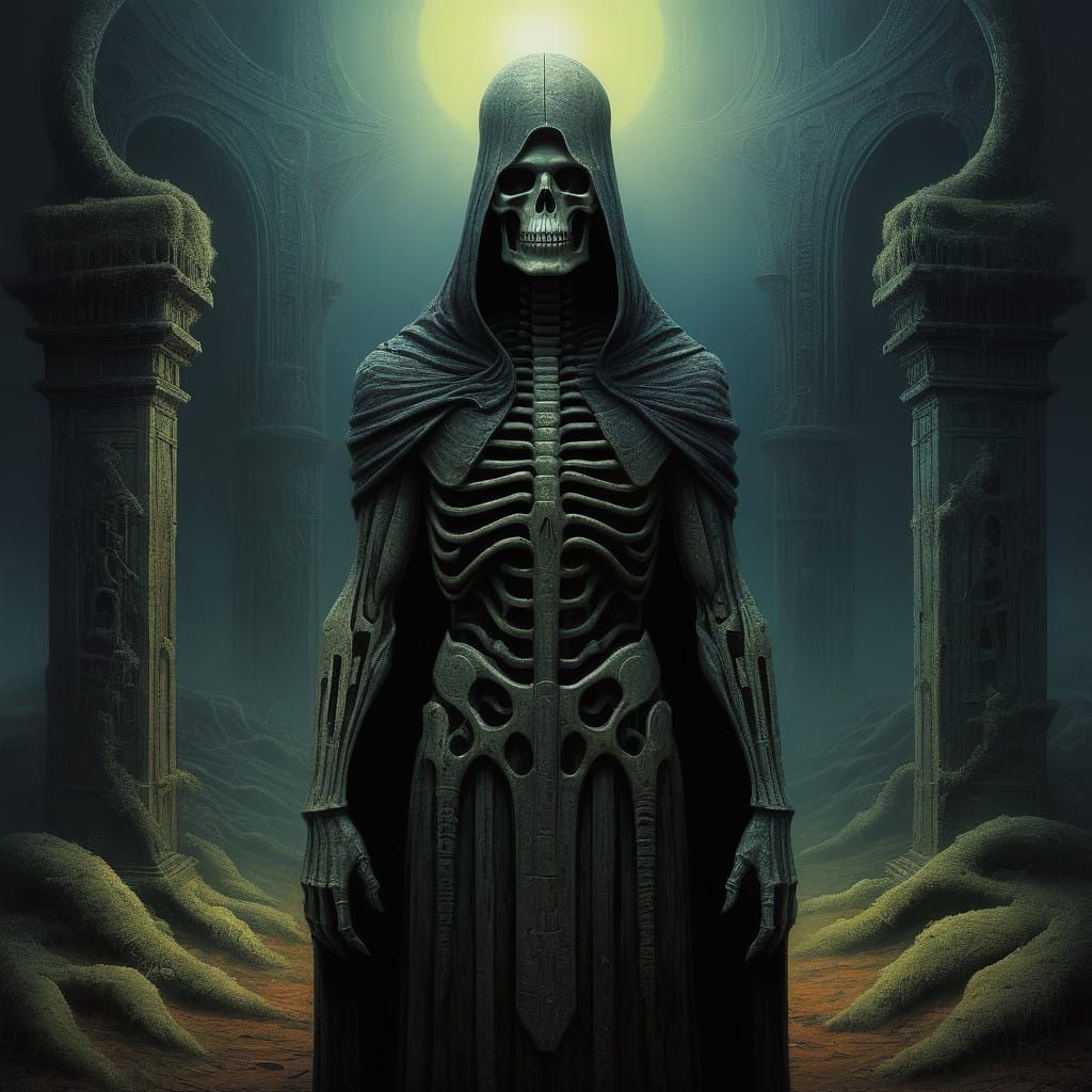 Mystical Figure in Ancient Chamber