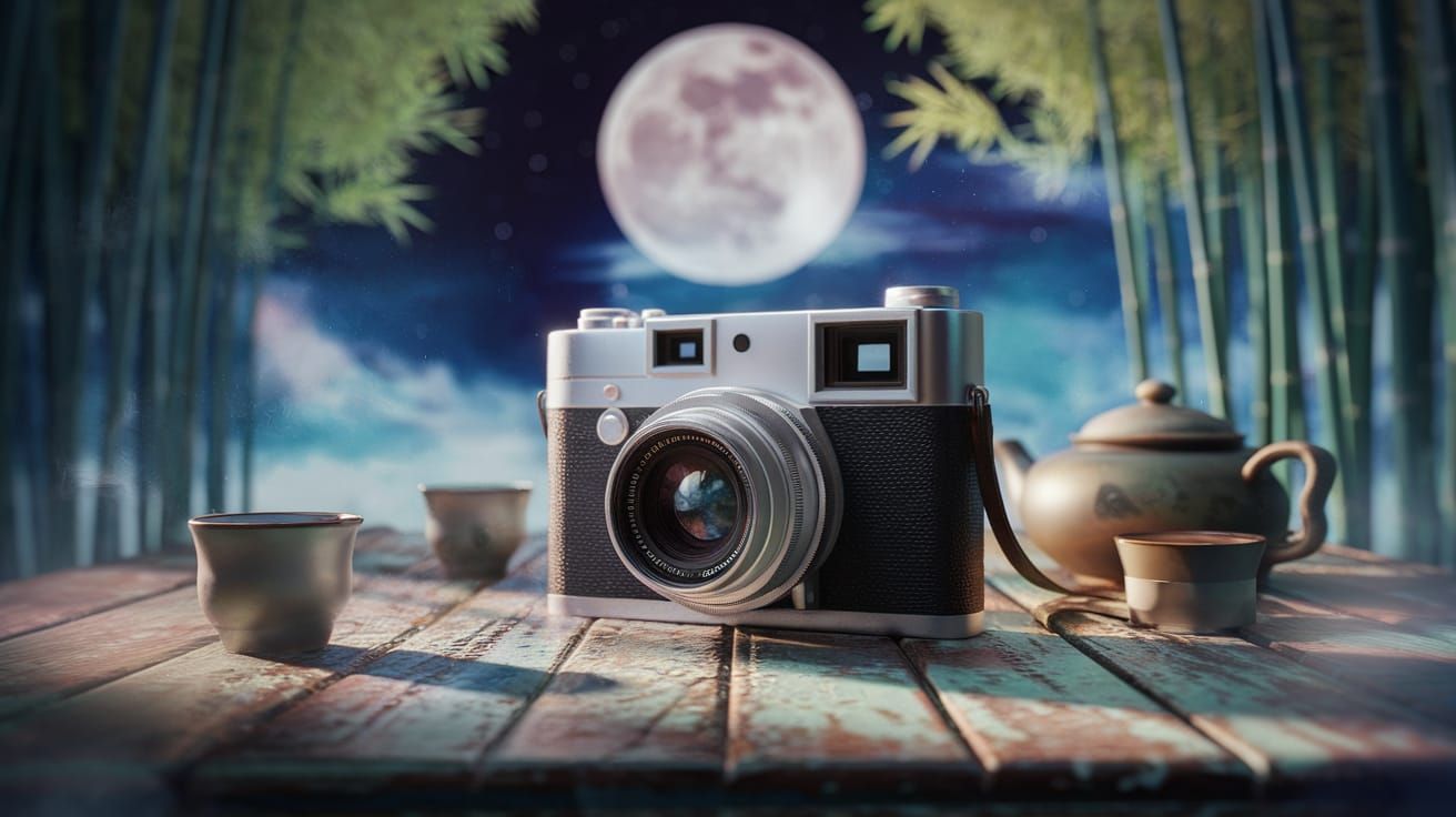 Full Moon Over Bamboo Forest: Vintage Camera Capture