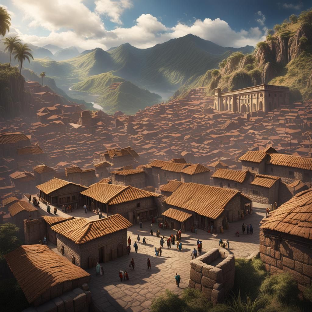 Detailed Reconstruction of Inca City in Matte Painting