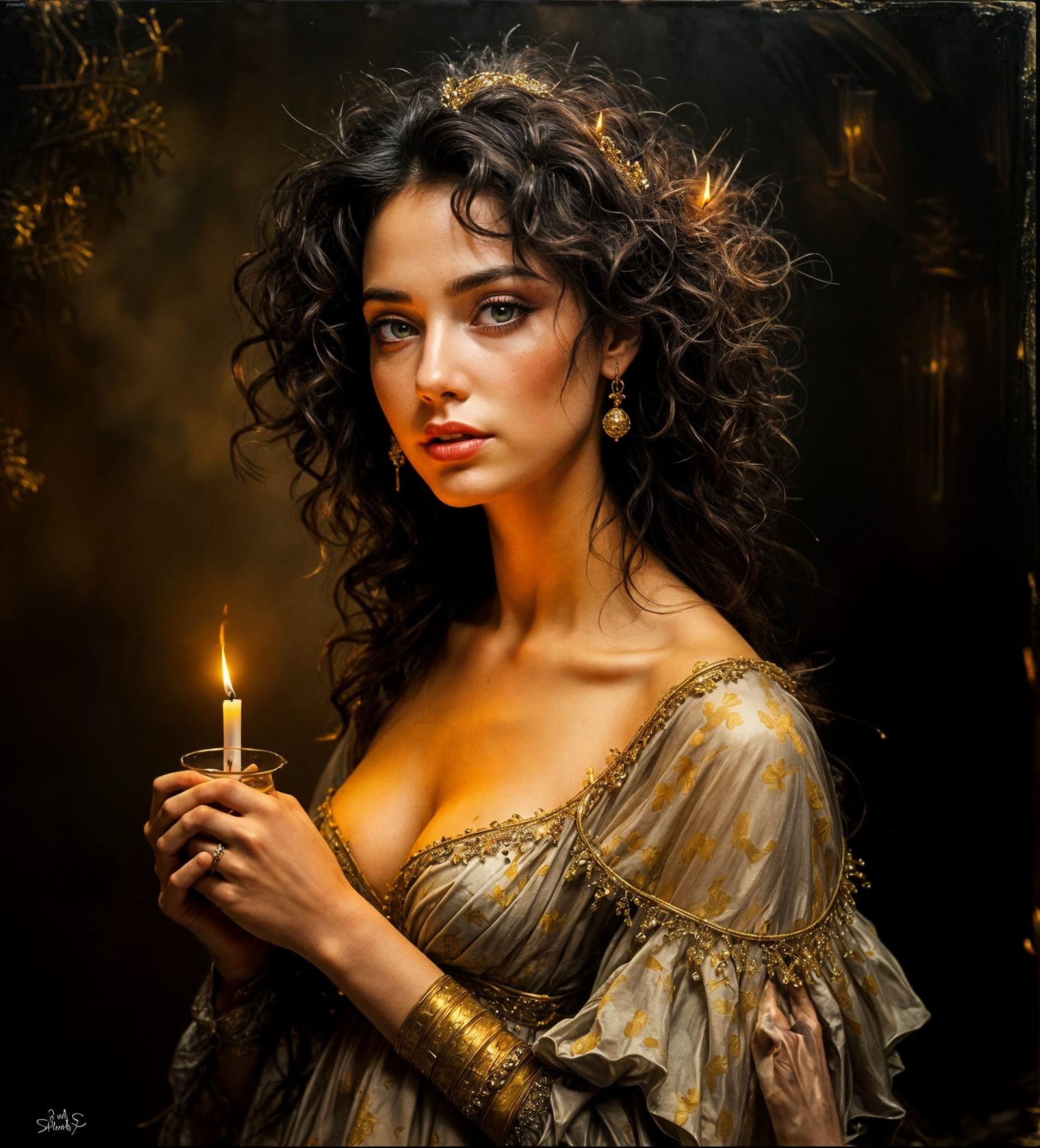 Woman with Candle in Baroque Style