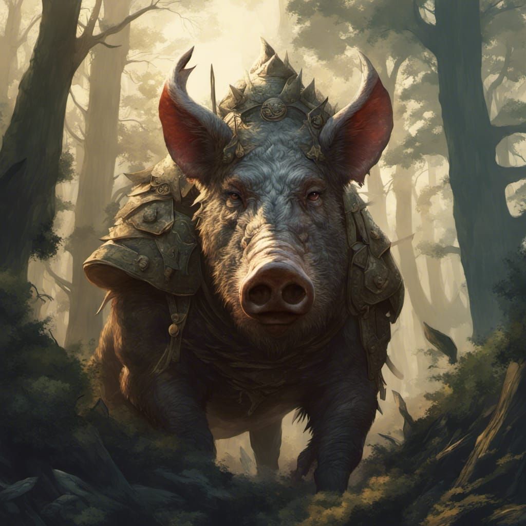 Armored Boar Warrior Portrait in Hyperdetailed Fantasy Art