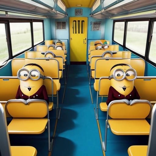Cartoon Minions on a School Bus Ride