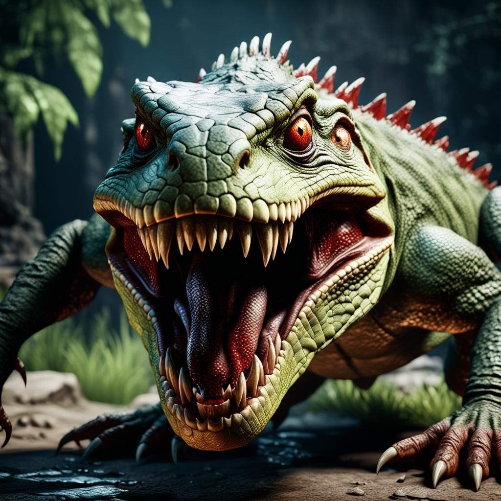 Menacing Reptile with Fangs in Cinematic 3D