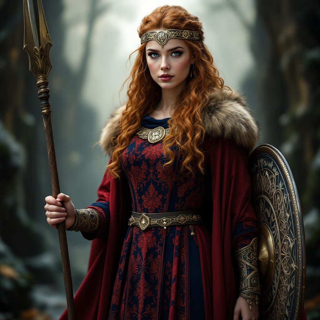 Celtic Goddess Ancamna in Hyperrealistic Maximalist Style