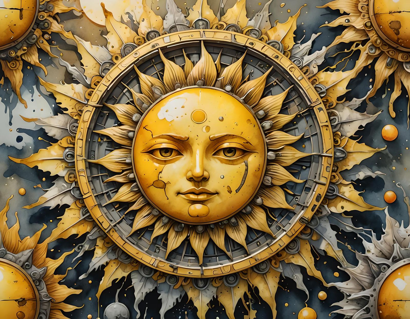 Radiant Yellow Sun Watercolor Art
