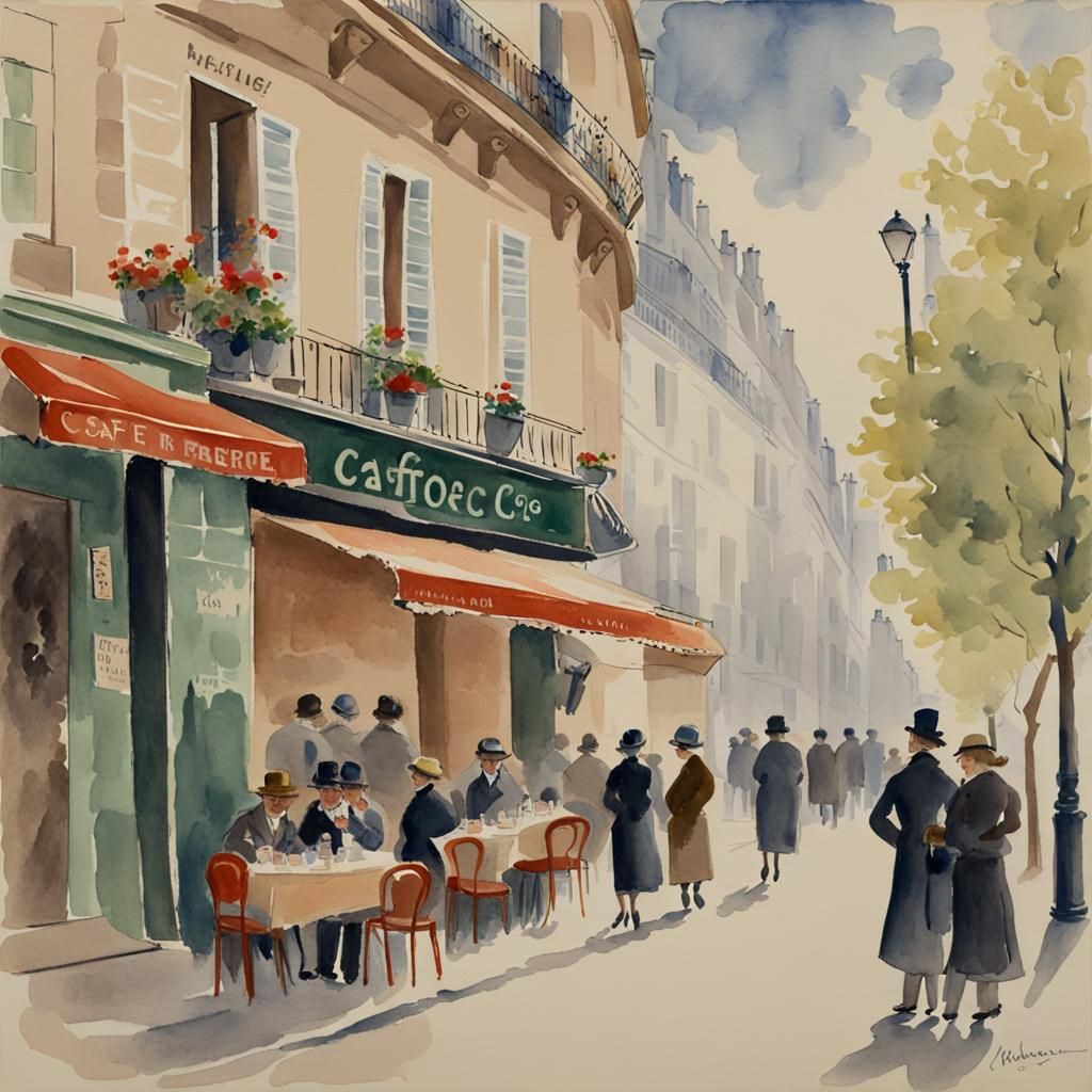 Cafe in Montmartre: A Watercolor Painting