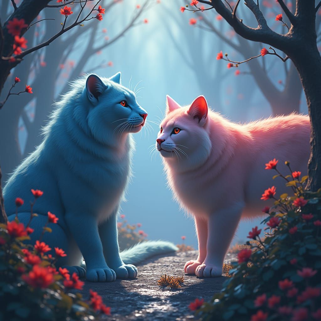 Mystical Cats in Ethereal Realm: Matte Painting