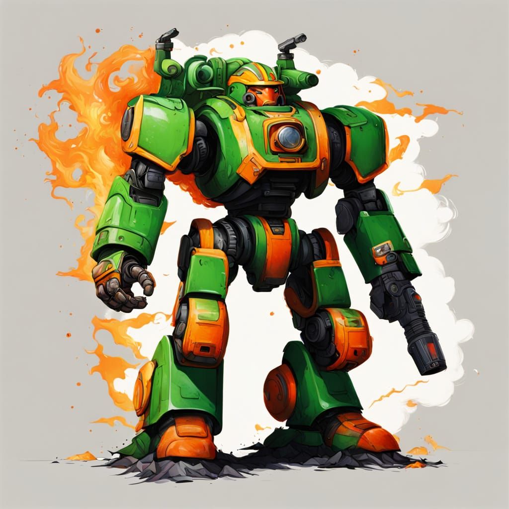 Glowing Mecha in a Fiery Inferno