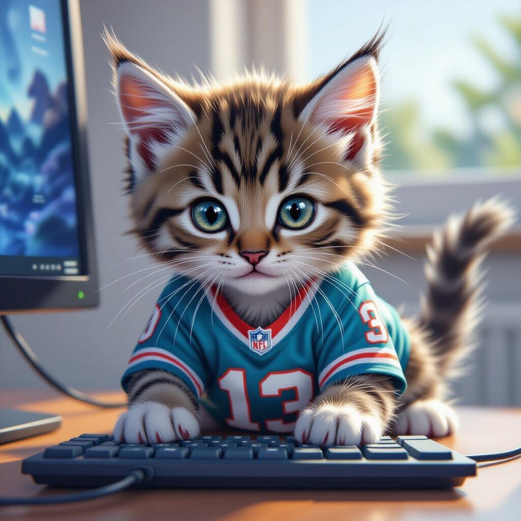 Cute Kitten Gaming with Silver Streak in Pixar Style