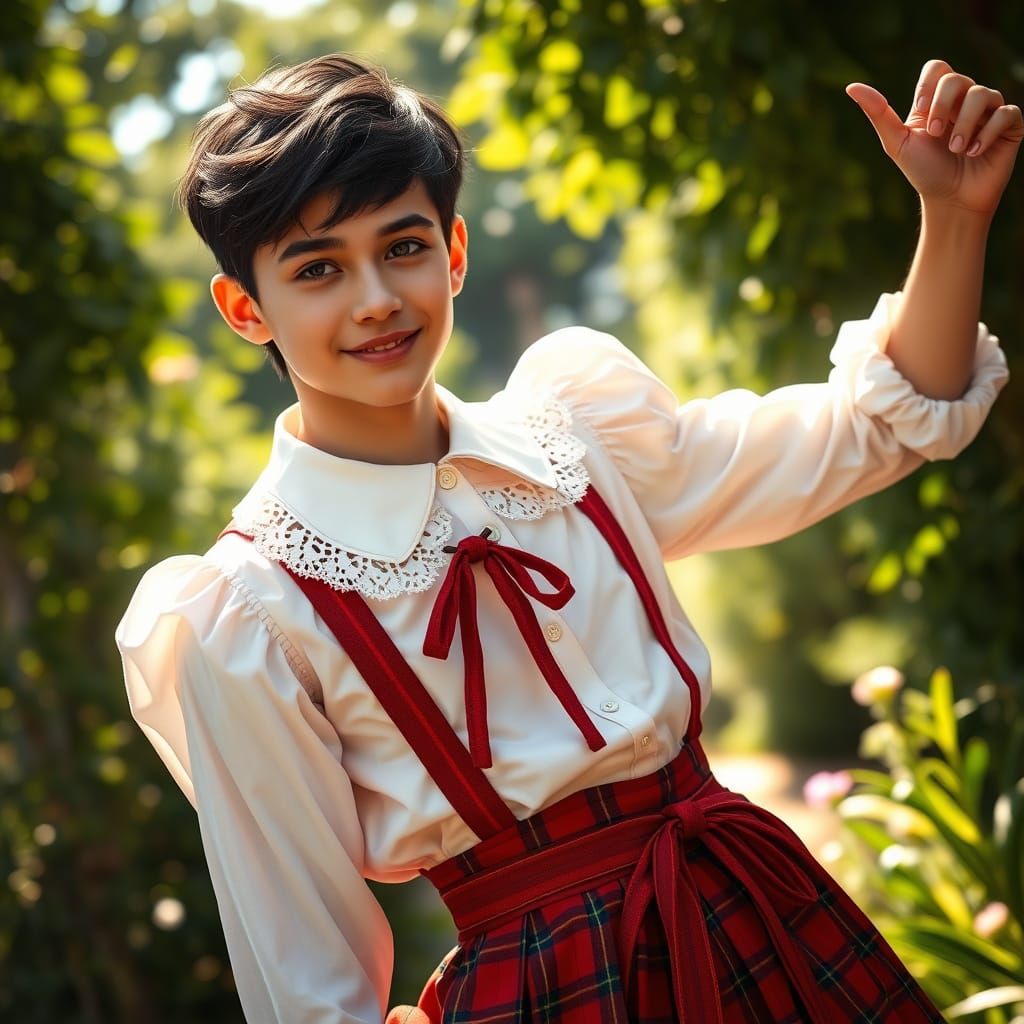 Ethereal Garden Siren in Vibrant Tartan Attire