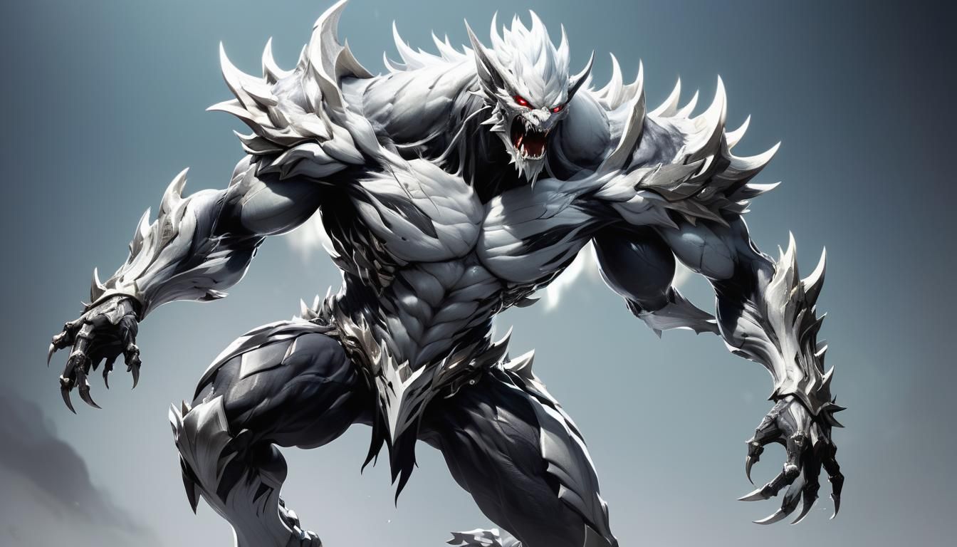 White and Silver Humanoid Monster in Anime-Inspired 3D Art