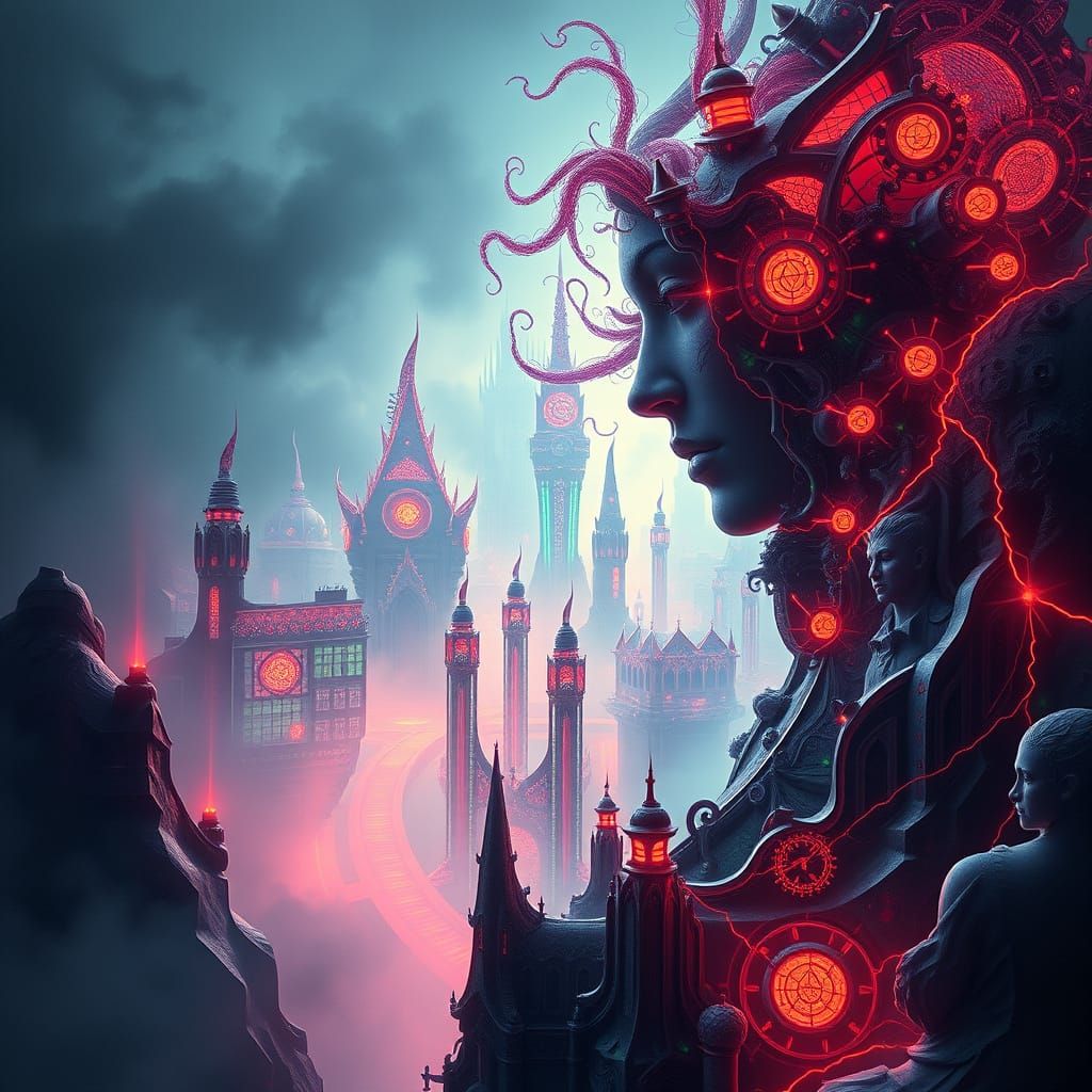 Fractal Female City in Surrealist Digital Art