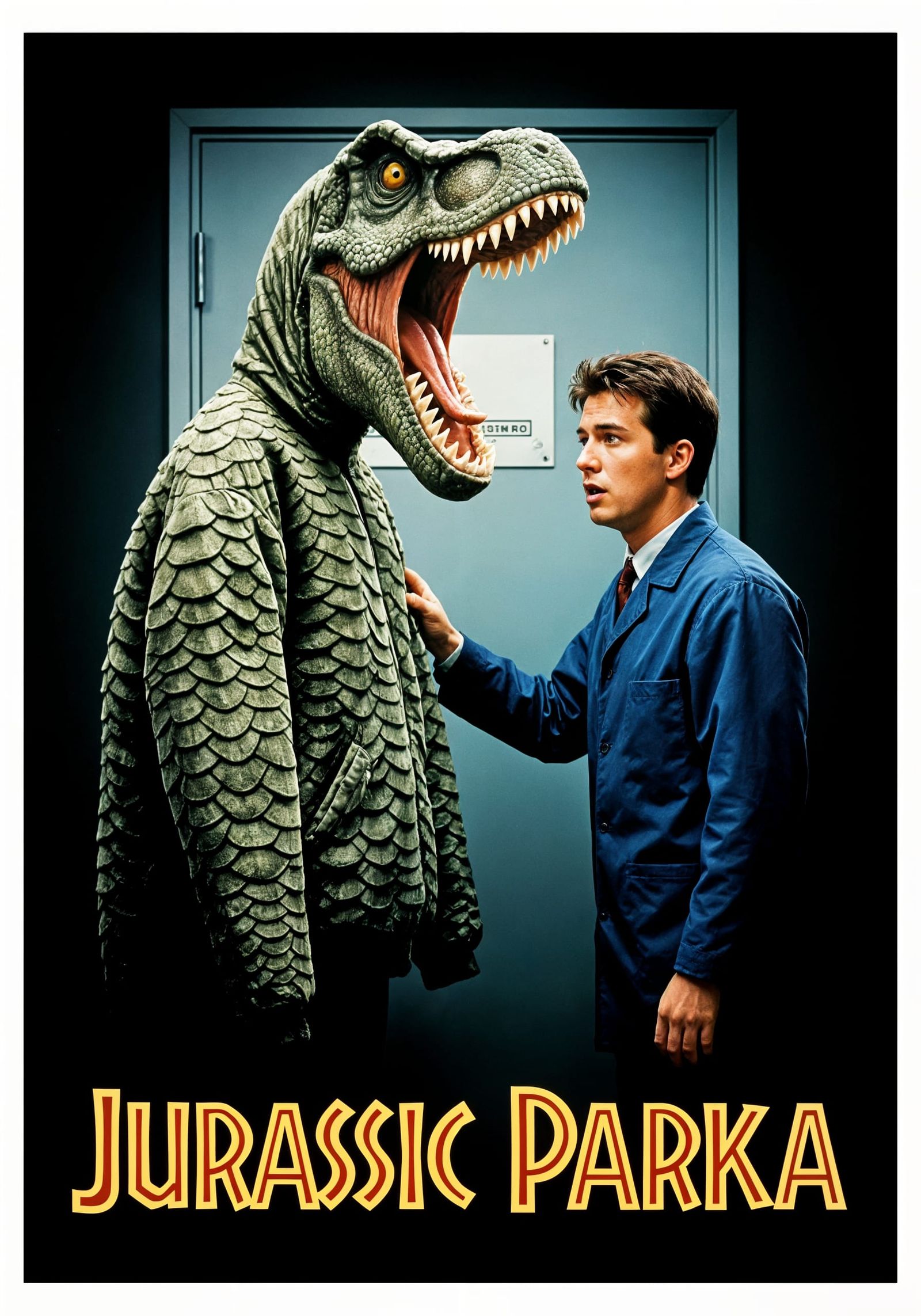 Scary 90s Movie Poster: Dinosaur Jacket Monster