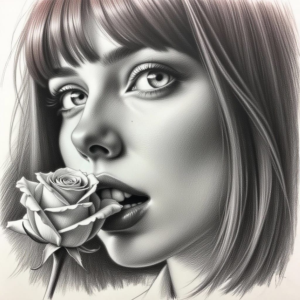 Woman With Crimson Hair and Pink Eyes