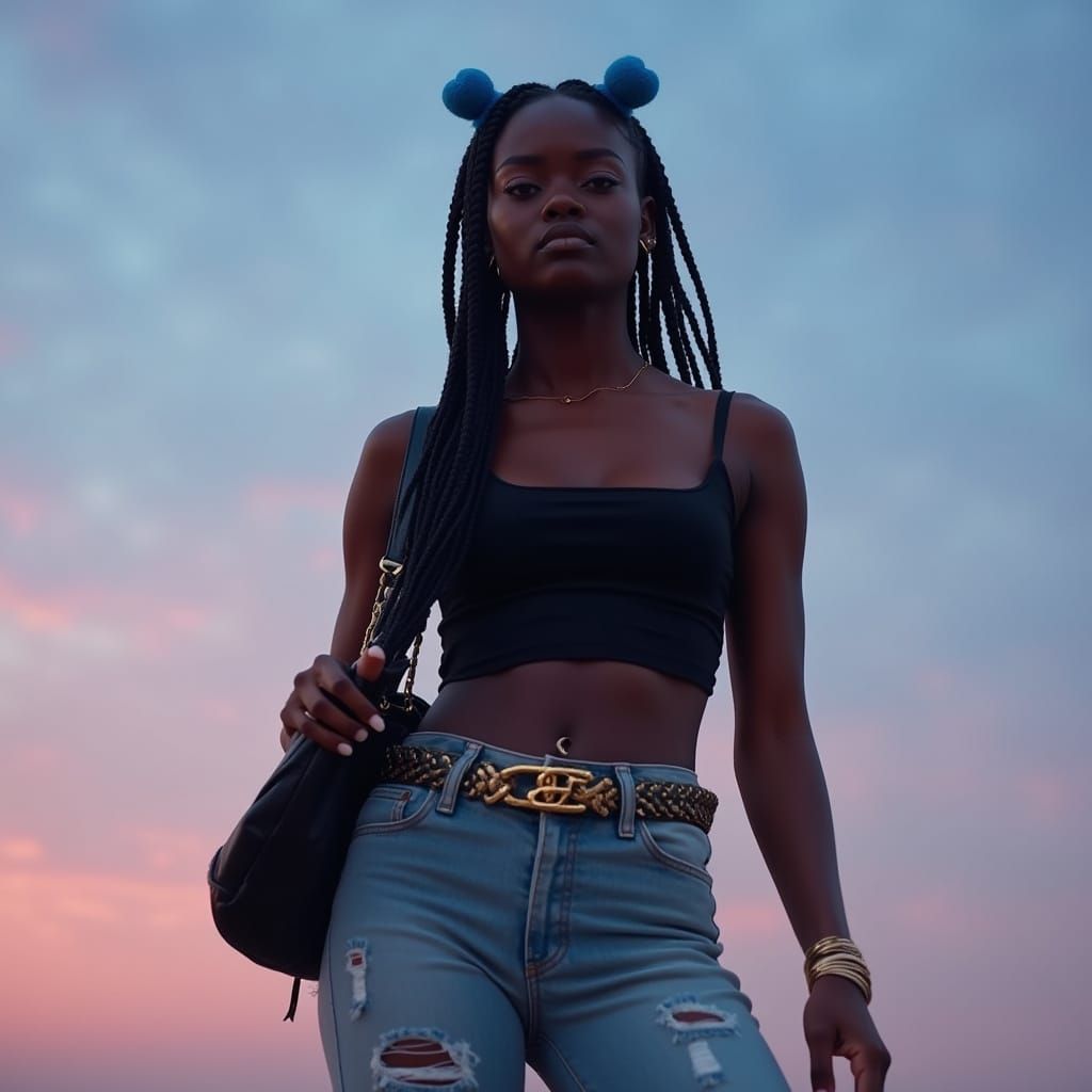 Radiant Young Woman in Whimsical Sunset Hues