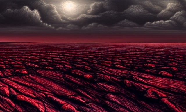 Dark Fantasy Red Wasteland with Pterodactyl