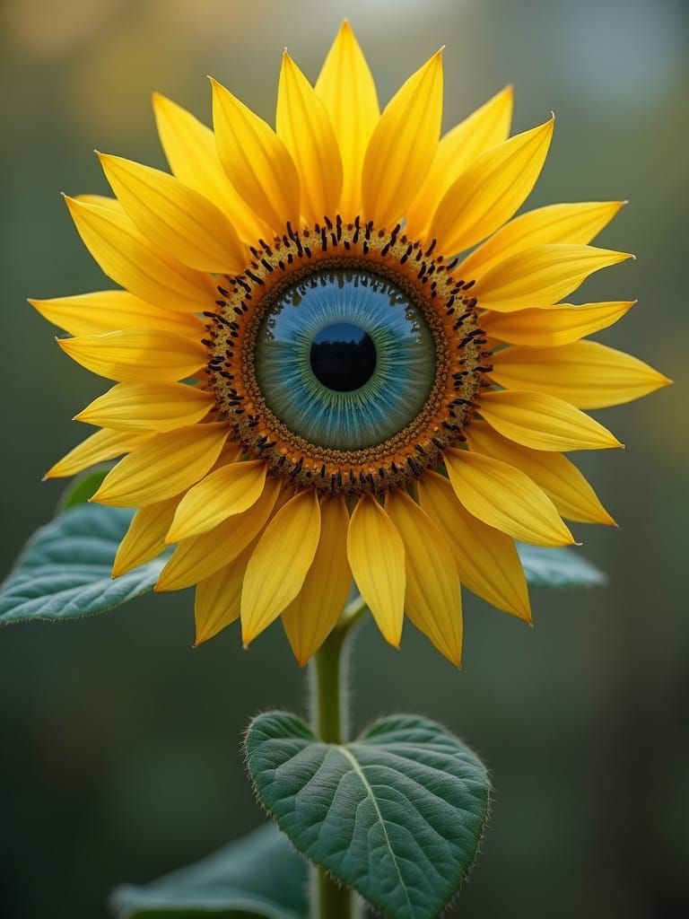 Sunflower with Human Eye in Surreal Photography